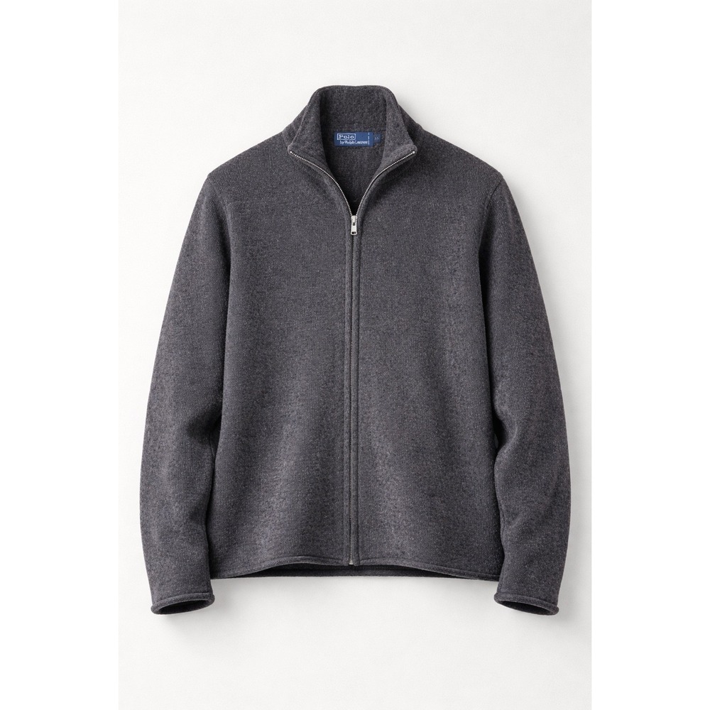 Polo Ralph Lauren Mens XL‎ Grey 100% Lambswool Full Zip Cardigan Sweater RL